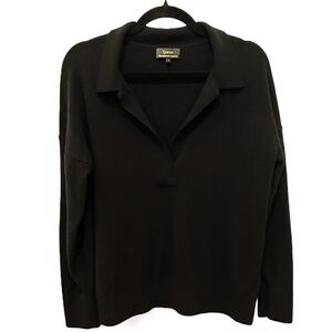 Quince 100% Mongolian Cashmere Sweater Women’s L Black Polo Quiet Luxury Preppy